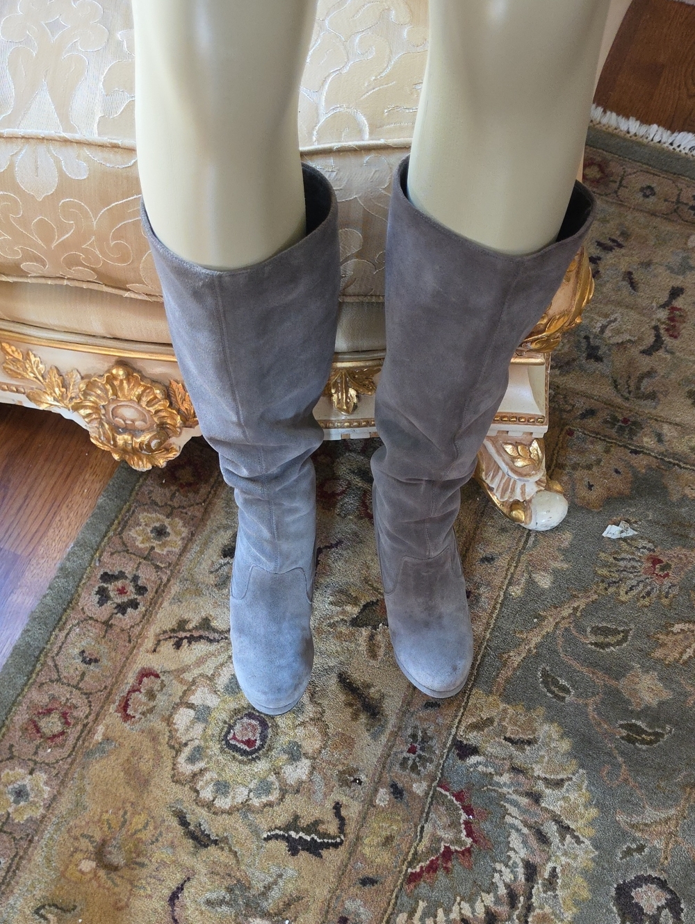 BCBG Gray Suede Knee-High Heeled Boots